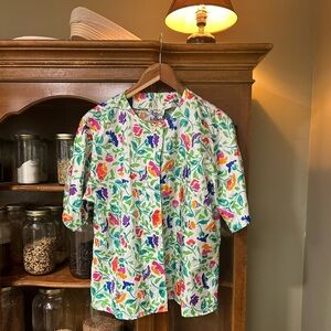 Vintage Multicolored Notions Floral Button Up Boho Blouse